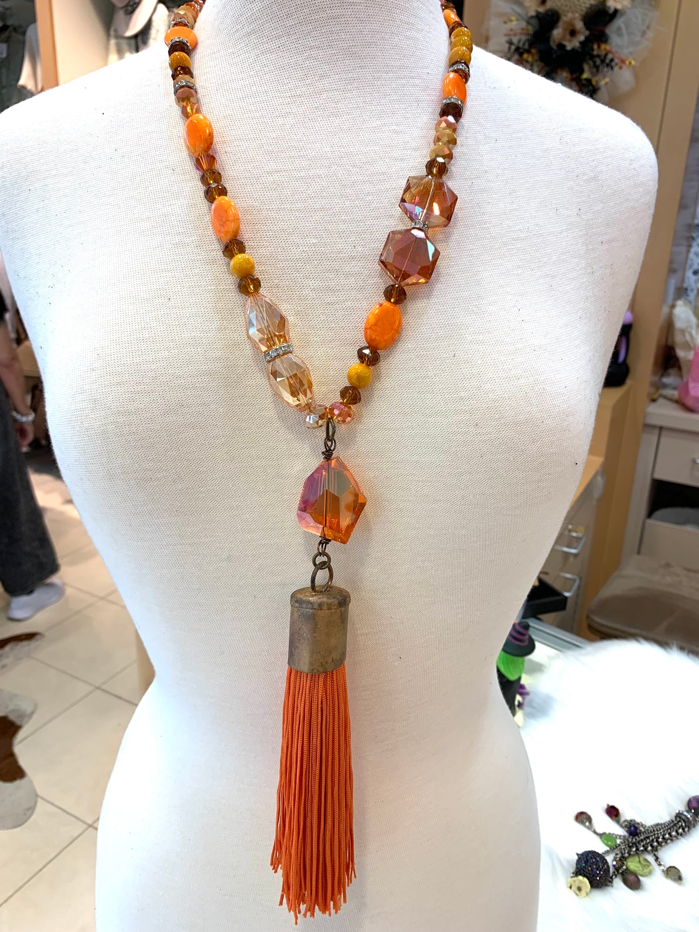 Orange Crystal Glass Bead Necklace